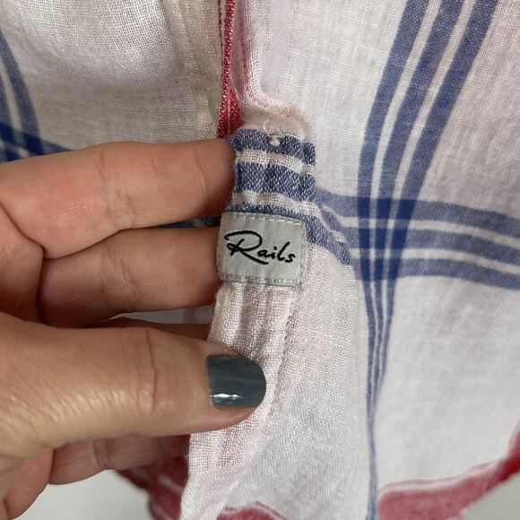 Rails Charli Boyfriend Blouse Top S Linen Blend Button Front Patriotic Casual - Picture 6 of 13